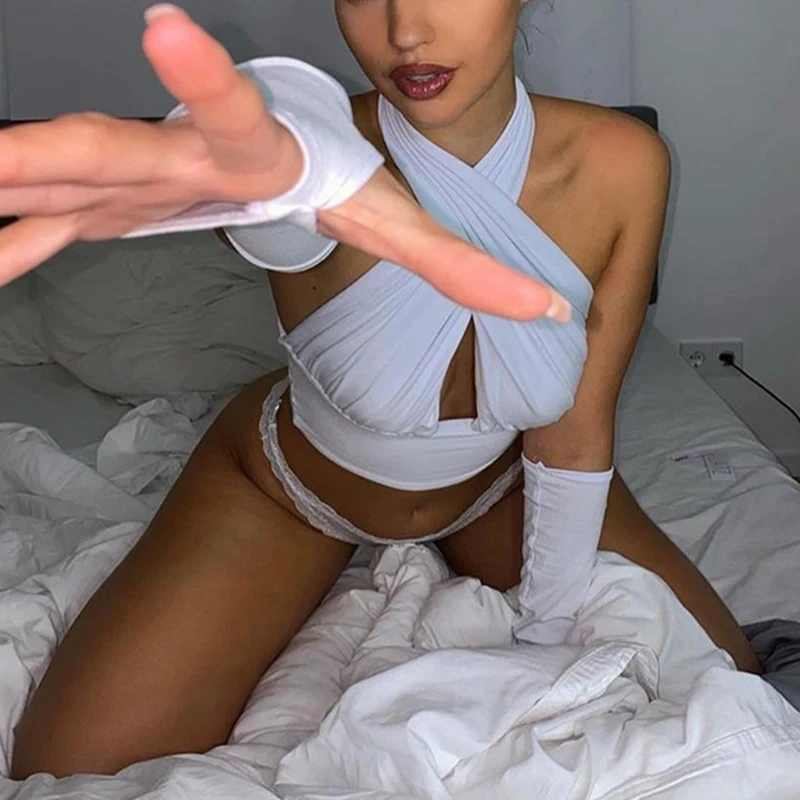 

Sexy Women Backless Irregular Cross Body Bandage Tank Tops Female Summer Hollow Sleeveless Halter Tops Party