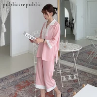 2021 spring summer korean new 34 sleeve lace sexy pajamas womens suit loose comfortable nightwear home wear sleepwear