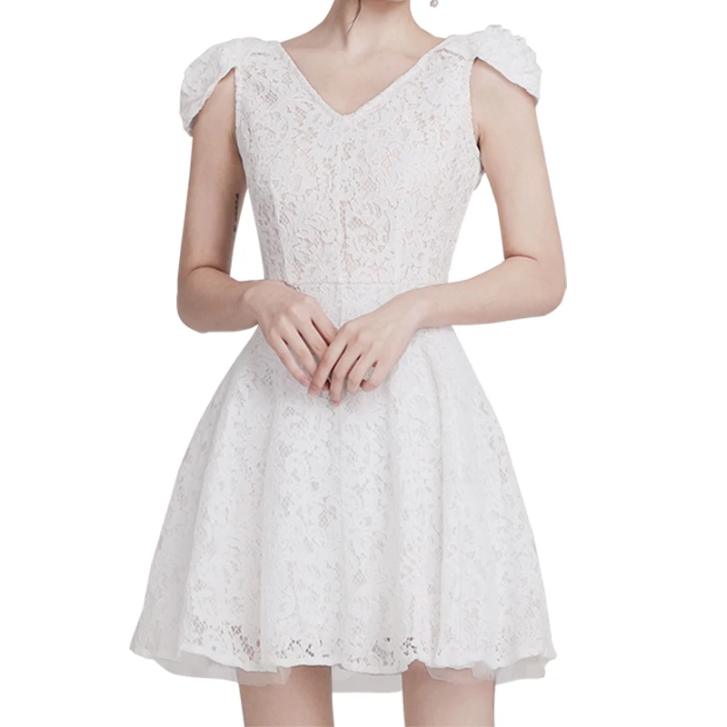 Женское винтажное мини платье Max Spri белое кружевное ТРАПЕЦИЕВИДНОЕ ПЛАТЬЕ С V