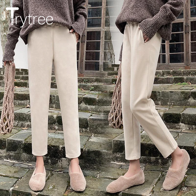 Trytree 2020 осень зима женские повседневные брюки модные однотонные 3 цвета Карманы