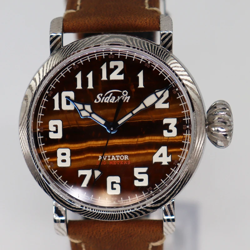 

Limited Ddition Damascus Steel Pilot Men's Watches SW200 Mov't Automatic Mechanical Watch Private Custom Wristwatch for Men Male