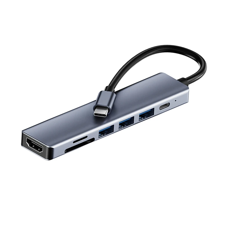

USB C Hub, 7-in-1 USB C USB to HDMI-Compatible Adapter, 3 USB 3.0 Ports, SD / Micro-SD Card Reader for Type-C