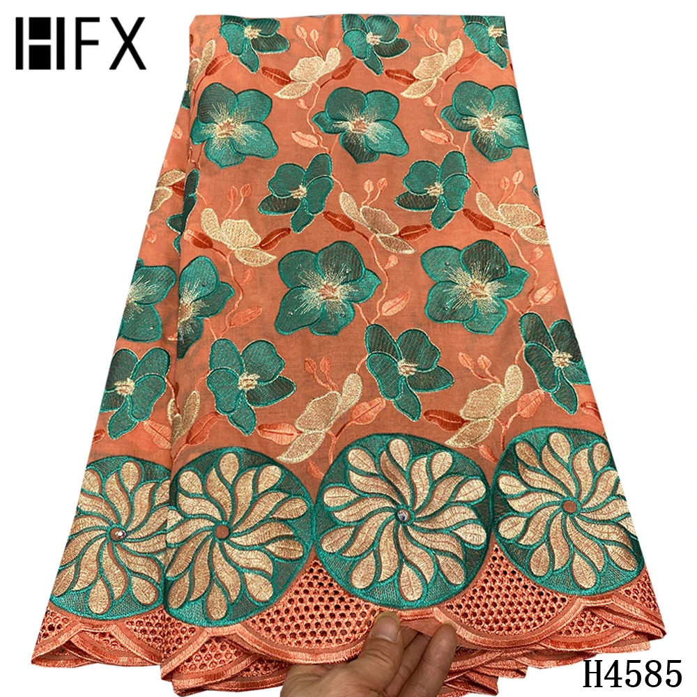 

HFX 2021 5Yards Swiss Cotton Embroiderey African Lace Fabric Popular Dubai Style Cheap Sale Nigerian Wedding Party Sewing H4585