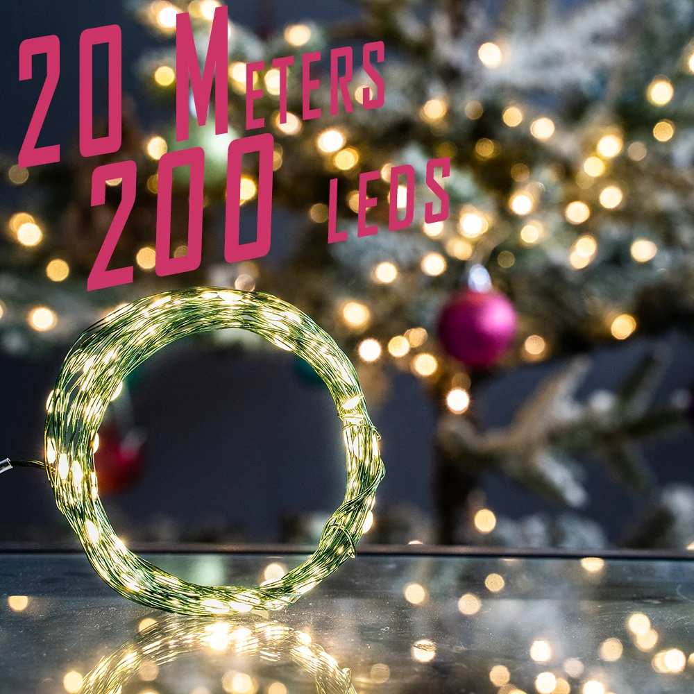 20Meters Fairy Lights Copper Wire LED String Lights Christmas Garland Indoor Bedroom Home Wedding Decoration Battery Powered USB flower led string light camellia floral garland fairy lights battery usb powered 5v wedding christmas party bedroom decoration