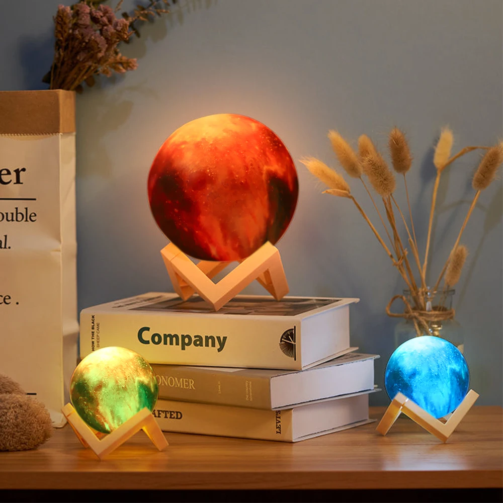 Продажа Аккумуляторная лампа в виде Луны с 3D рисунком Галактики, фонарь для изменения освещения, сенсорное дистанционное управление, ночники для сп...
