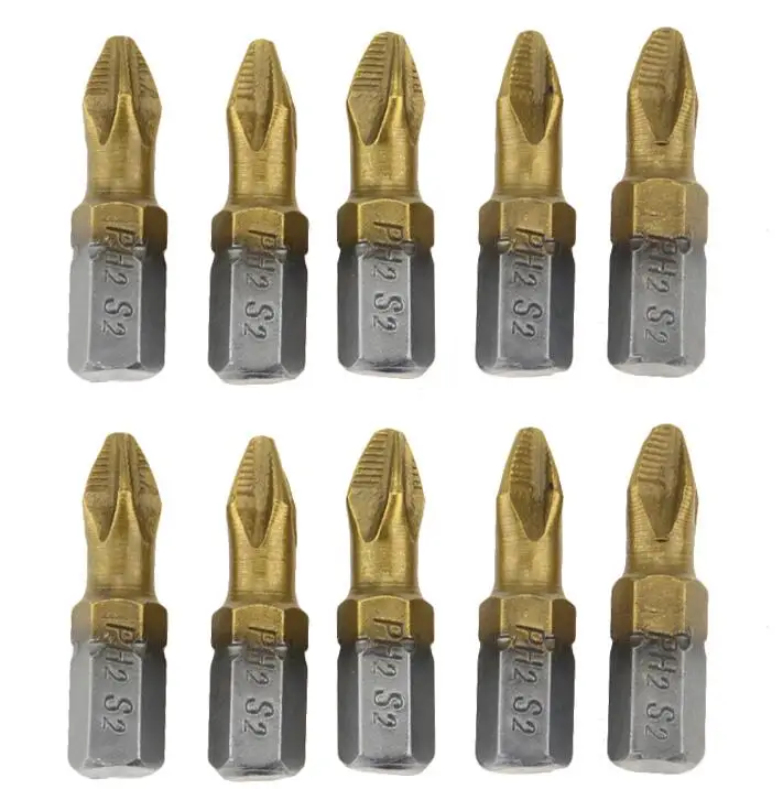 10pcs 25mm set 10/5 шт Титан покрытием PH2 Нескользящие биты электрическая отвертка бит 1/" Шестигранным хвостовиком для ремонтных работ 50 мм 25 мм - Цвет: 10pcs 25mm set