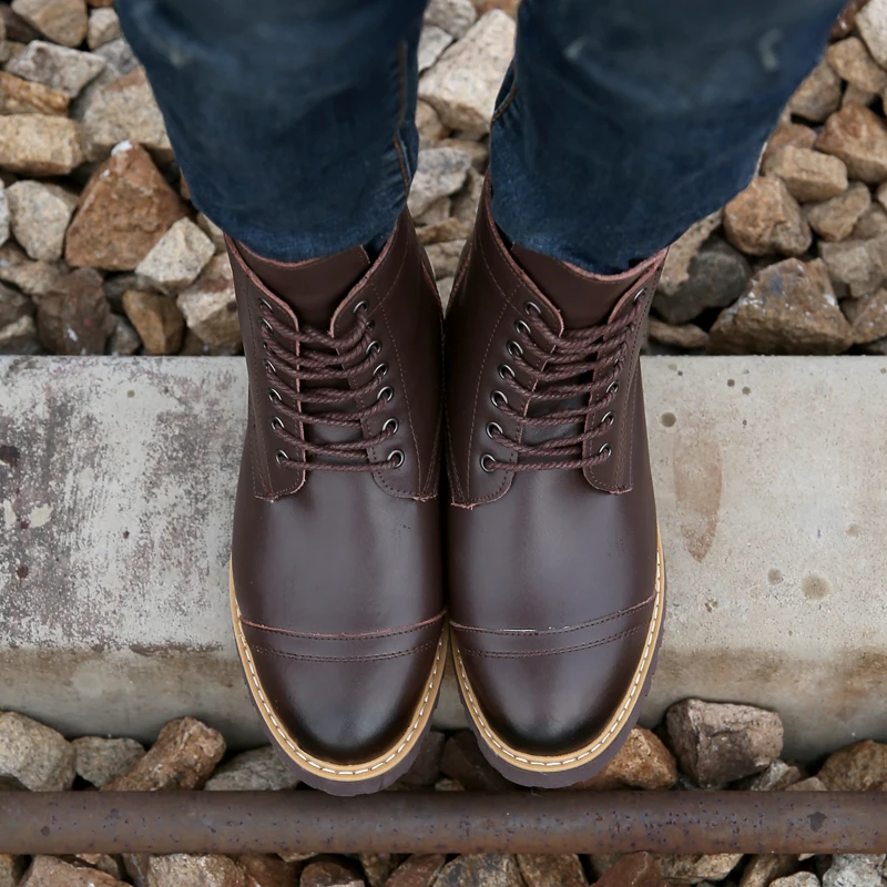 Бренд 2019 зимние кожаные новый визуальное увеличение роста Модные удобные