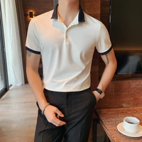 2021 summer korean men%e2%80%99s polo shirt with matching color collar english slim lapel short sleeve t shirt easy to read