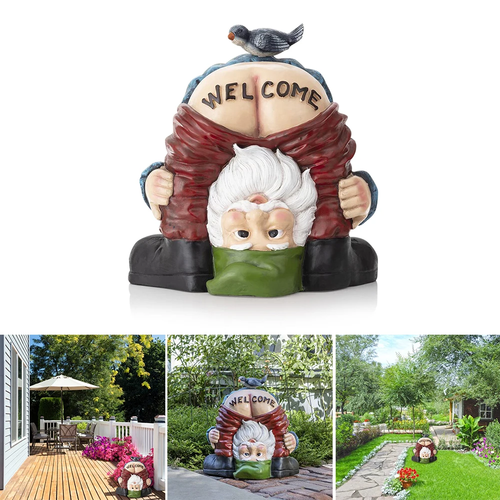 

Garden Dwarf Funny Gnome Statue Buttock Welcome Sign Sculpture Resin Miniature Elf Ornament Decoration For Garden Yard Lawn