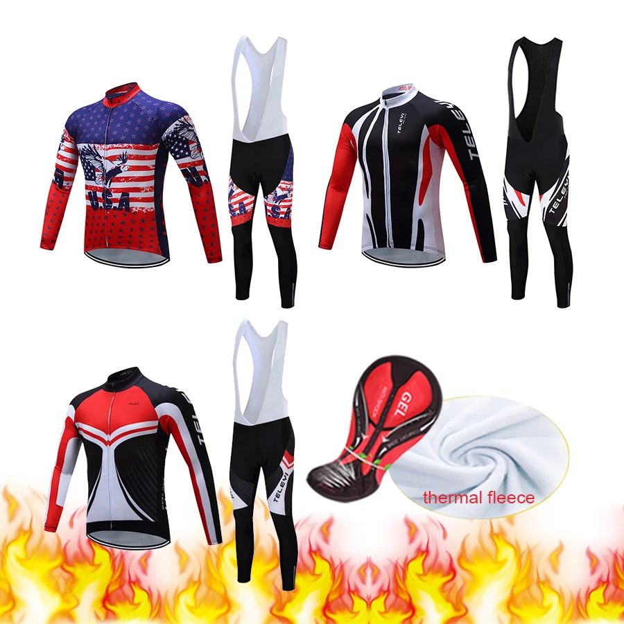 Мужская Зимняя Теплая Флисовая велосипедная одежда комплект брюк с нагрудником