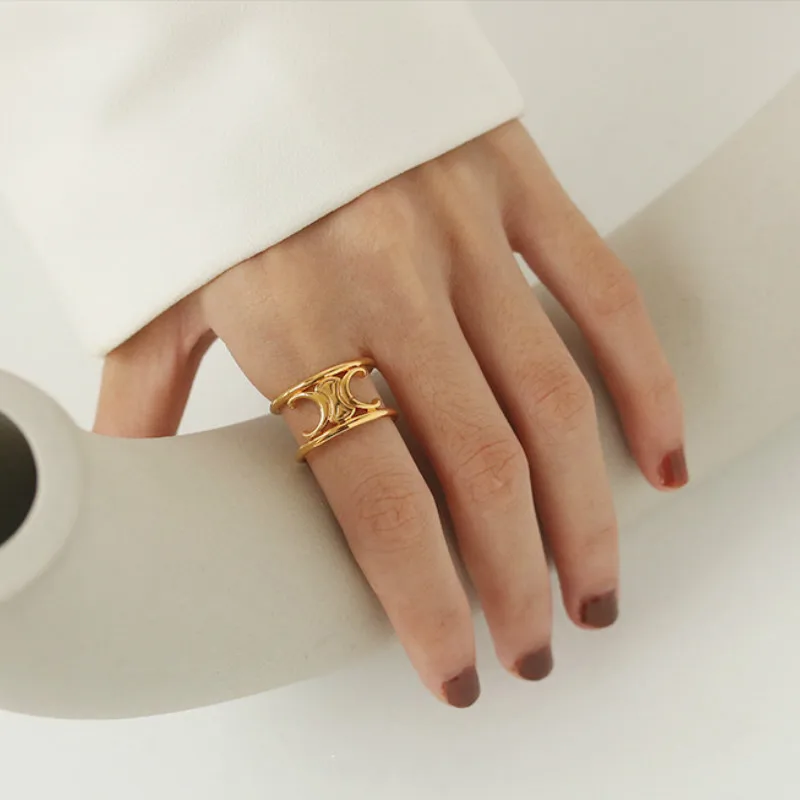 

Golden retro style arched index finger ring female baroque retro pattern open adjustable ring jewelry