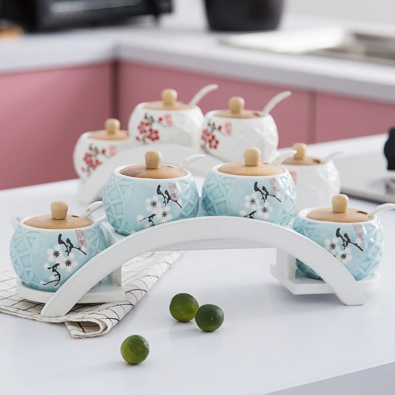 Кухонная стойка для приправ керамический бак с цветком сливы коробка набор