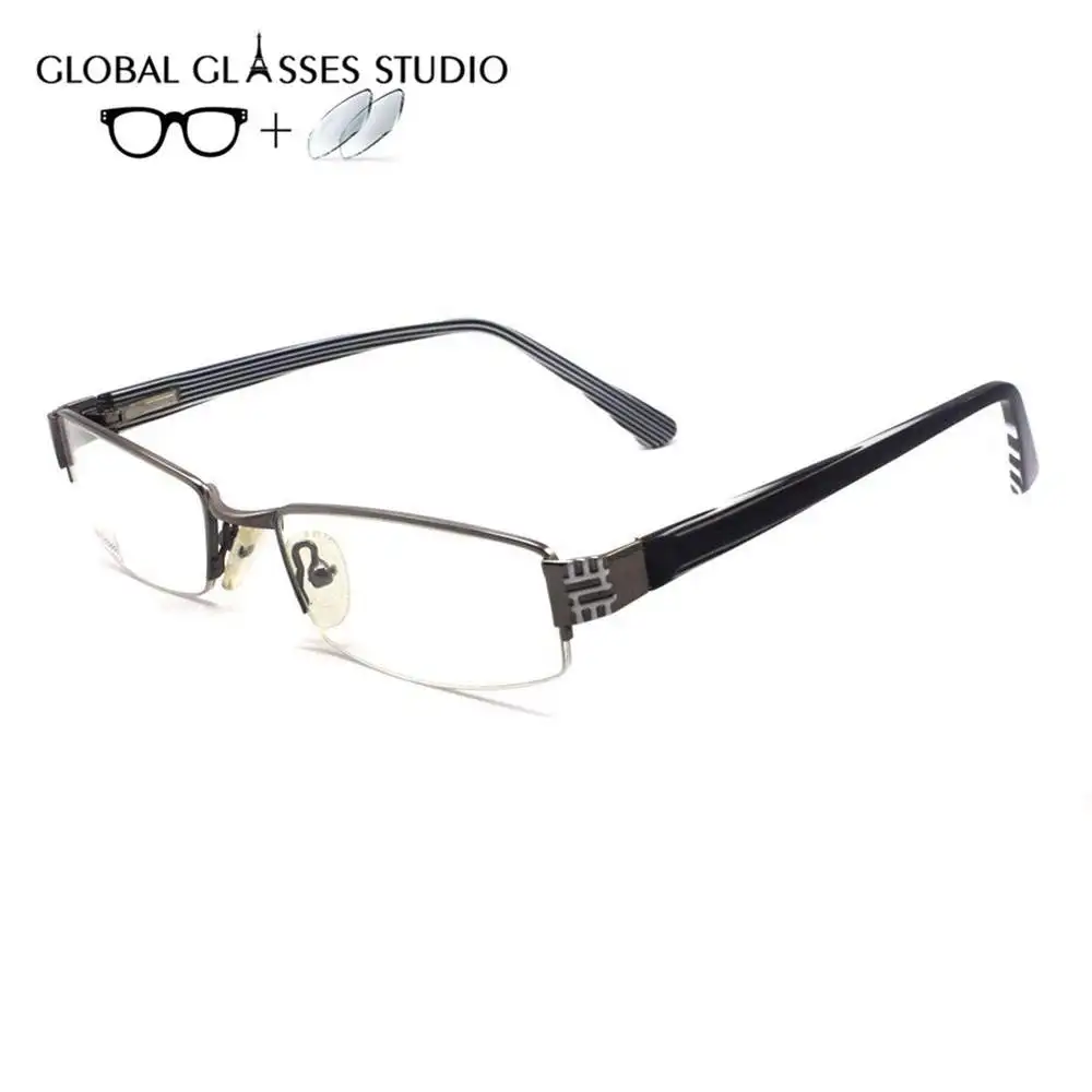 

LX-G12888 Rectangle Metal Glasses Frame Men Student Gunmetal Black Frame acetate fibre leg prescription Glasses