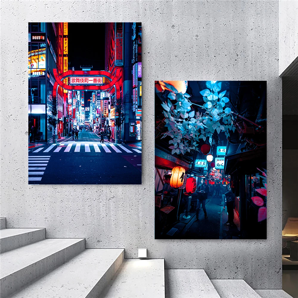 Японская Tokyo уличный Ночной городской постер двухмерный неоновый декор для