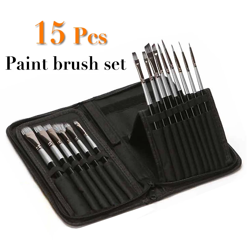 

15 шт./компл. нейлоновый ворс с деревянной ручкой, акварель, эргономичный скребок, акриловая живопись, художественные кисти для рисования, пр...