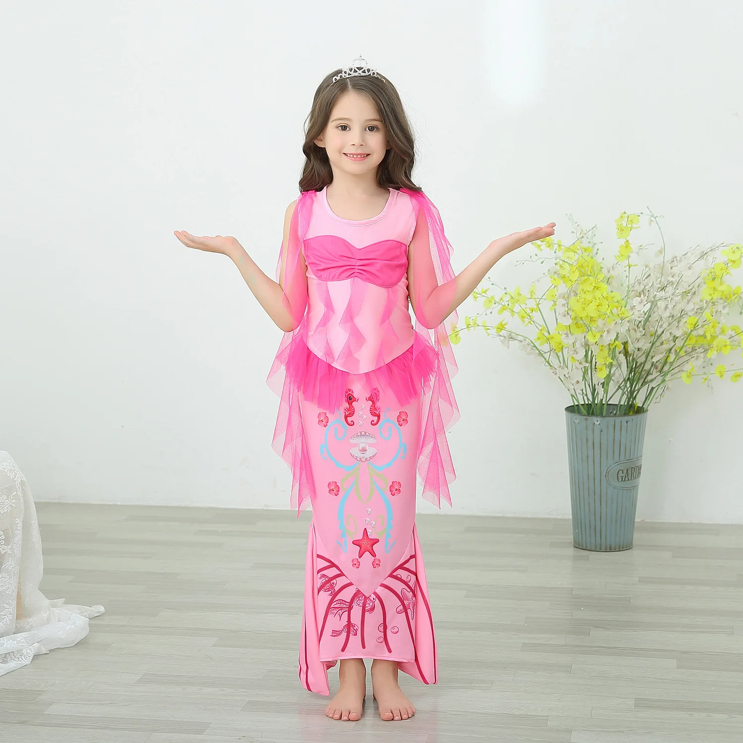 Halloween Little Mermaid Princess Arieling Cosplay Costumes for kids Baby Girl Tails Birthday Party Holiday Costume wig |