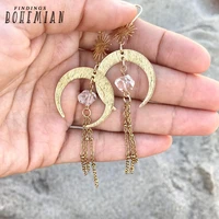 crescent moon earrings moon and sun earrings crystal earrings raw crystal boho earrings bohemian earrings