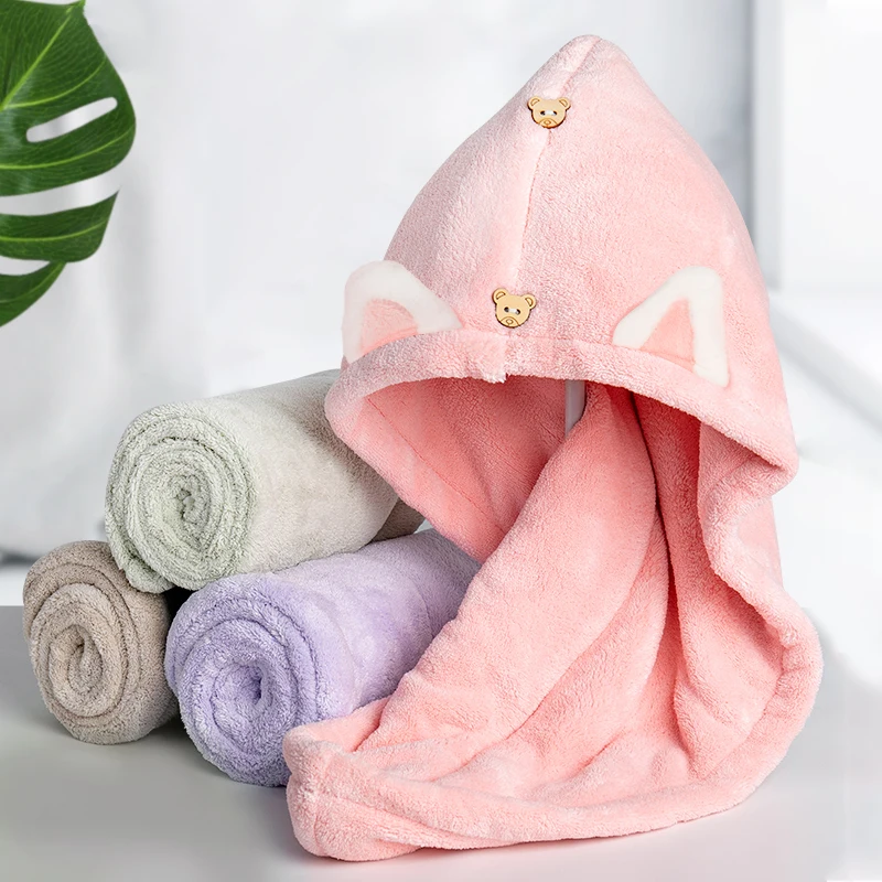 

2021 Dry Hair Towel Cute Women Hair Drying Hat Microfiber Solid Towel Super Absorption Turban Towels