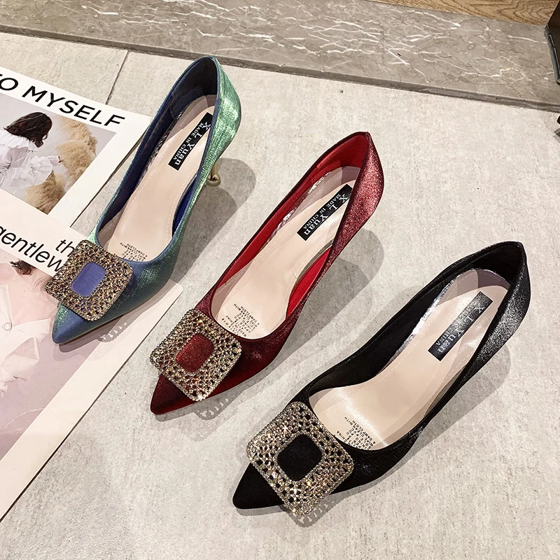 

Pointed Heel Sandals Shallow Mouth Female Shoe 2021 Women's High Girls Stiletto Fashion New Comfort Elastic Band Retro