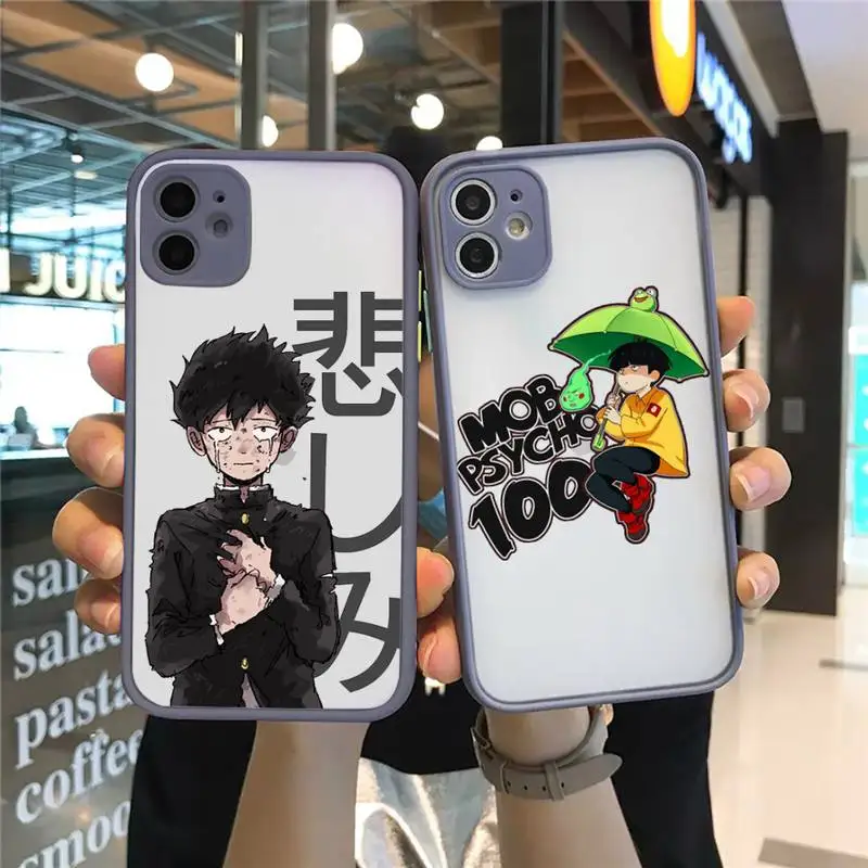 

Mob Psycho 100 Phone Case For iPhone 12 11 Mini Pro XR XS Max 7 8 Plus X Matte transparent Gray Cover