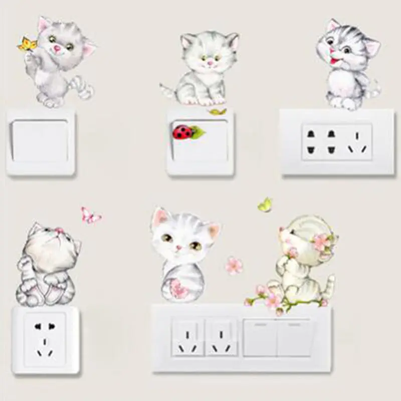 New Lovely Cat Kitten Wall Stickers Toilet Door Butterfly Bathroom Art Decals Home Decoration Window Glass | Дом и сад