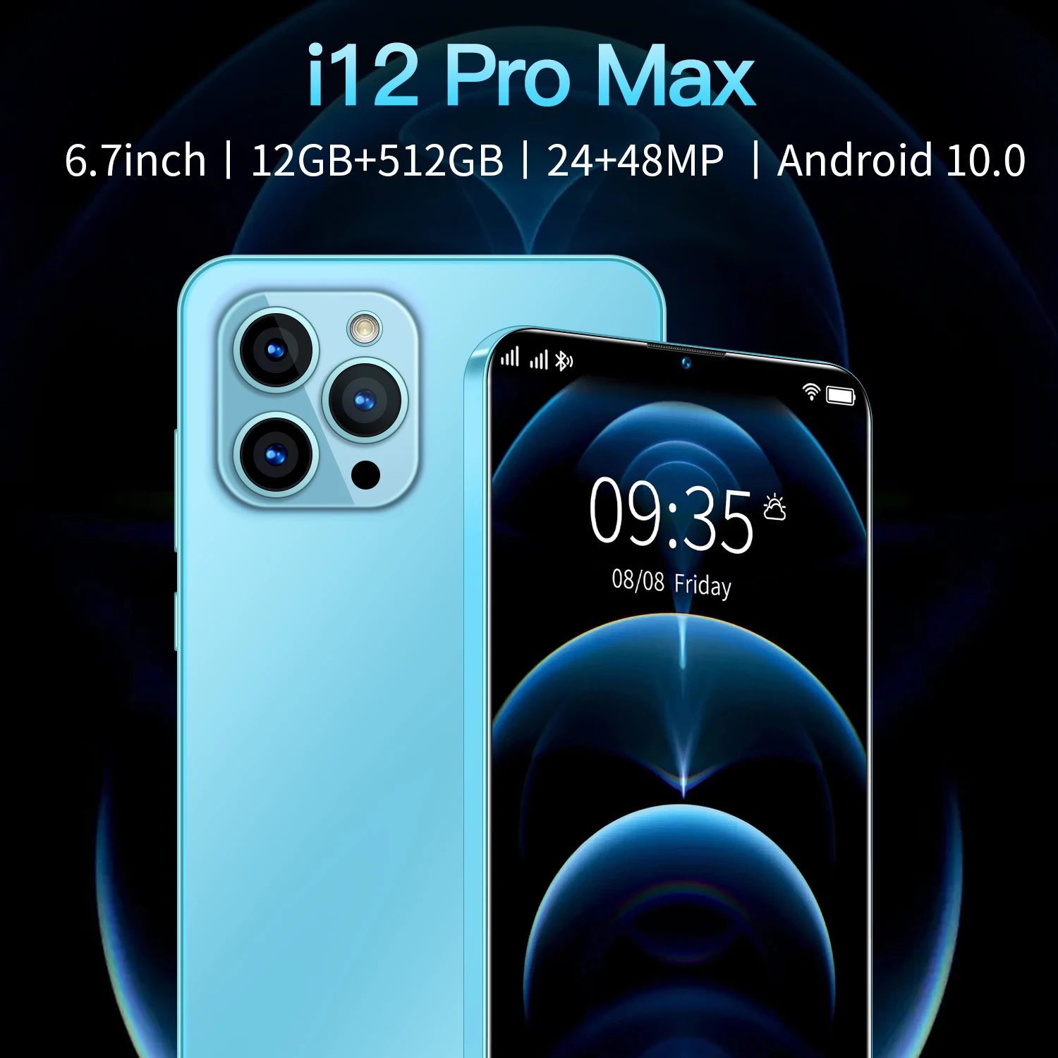 Смартфон мобильный телефон i12 Pro Max, 6,7 дюйма, 12 Гб, 512 ГБ, 10 ядер, Snapdragon 5800, мАч, 48 МП, сотовый телефон на базе Android 10