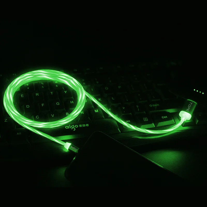 Green TOPK Flow светящийся Магнитный кабель Micro usb type C для iPhone XR Xs MAX 8 7Plus 5 магнитное зарядное устройство кабель для быстрой зарядки USB-C - Цвет: Green