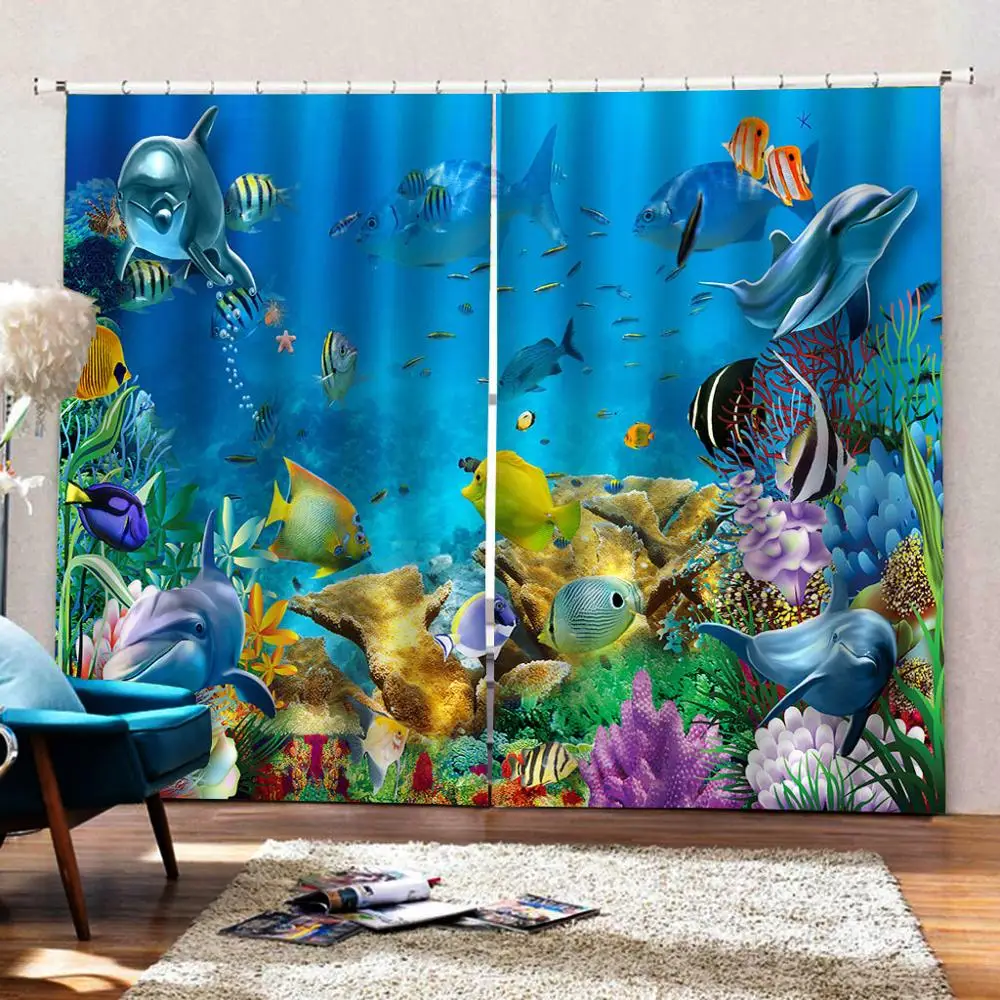 Стереоскопический занавес s 3D роскошный затемненный оконный гостиная океан