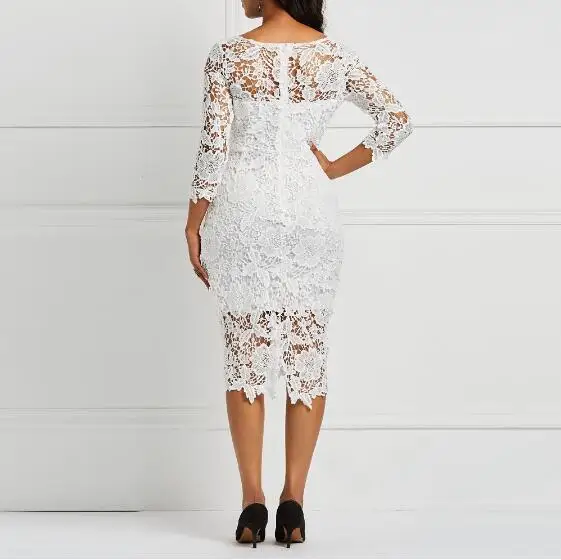 Женское прозрачное кружевное вечервечерние платье Белое Облегающее с цветочным