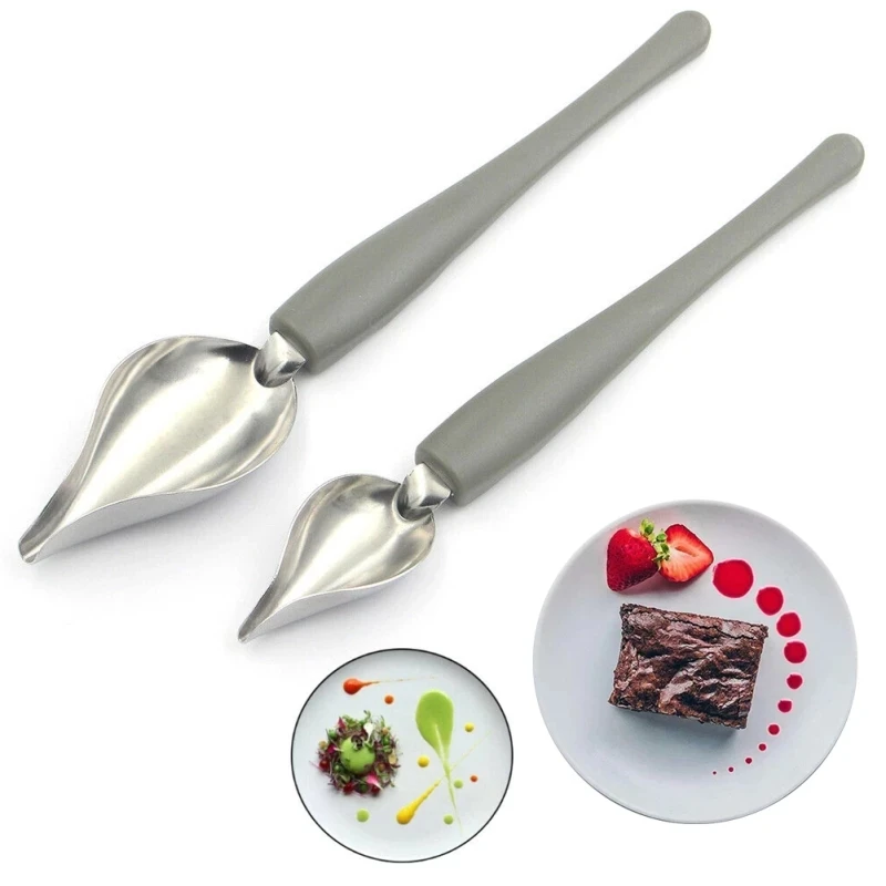 

2 Sizes Stainless Steel Culinary Precision Drawing Deco Spoon Set Sauce Drizzle Spoon Plate Decorating Spoon With Tapered Spout
