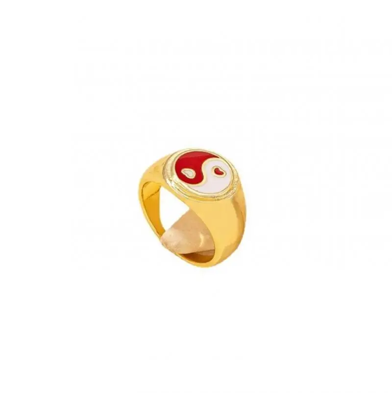 

2021 Fashion Tai Chi Multicolor Drop Oil Retro Ring European and American Simple Alloy Material Jewelry Boy Jewelry Accessories