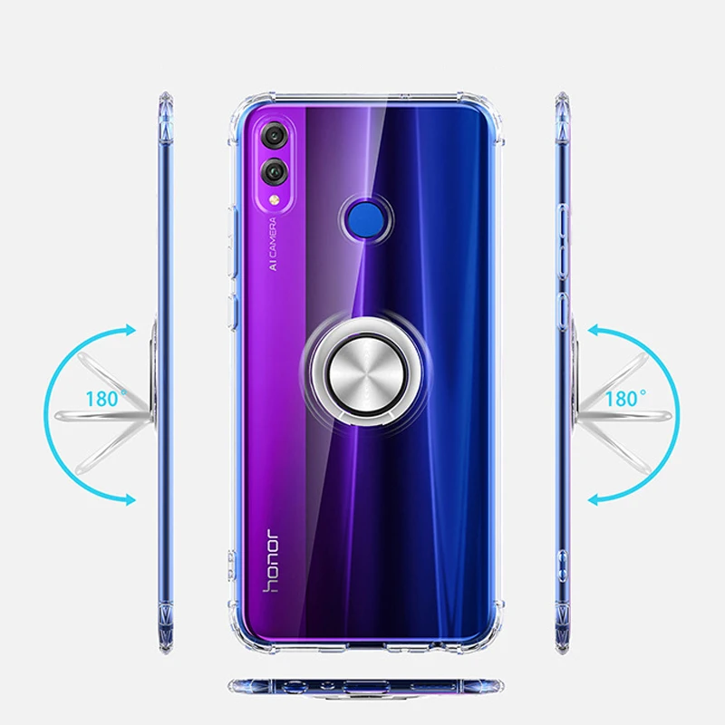 For Huawei Honor 8x case cover phone cases max TPU silicone 360 ring 8 x Transparent Car honor8x on coque Support Flip |