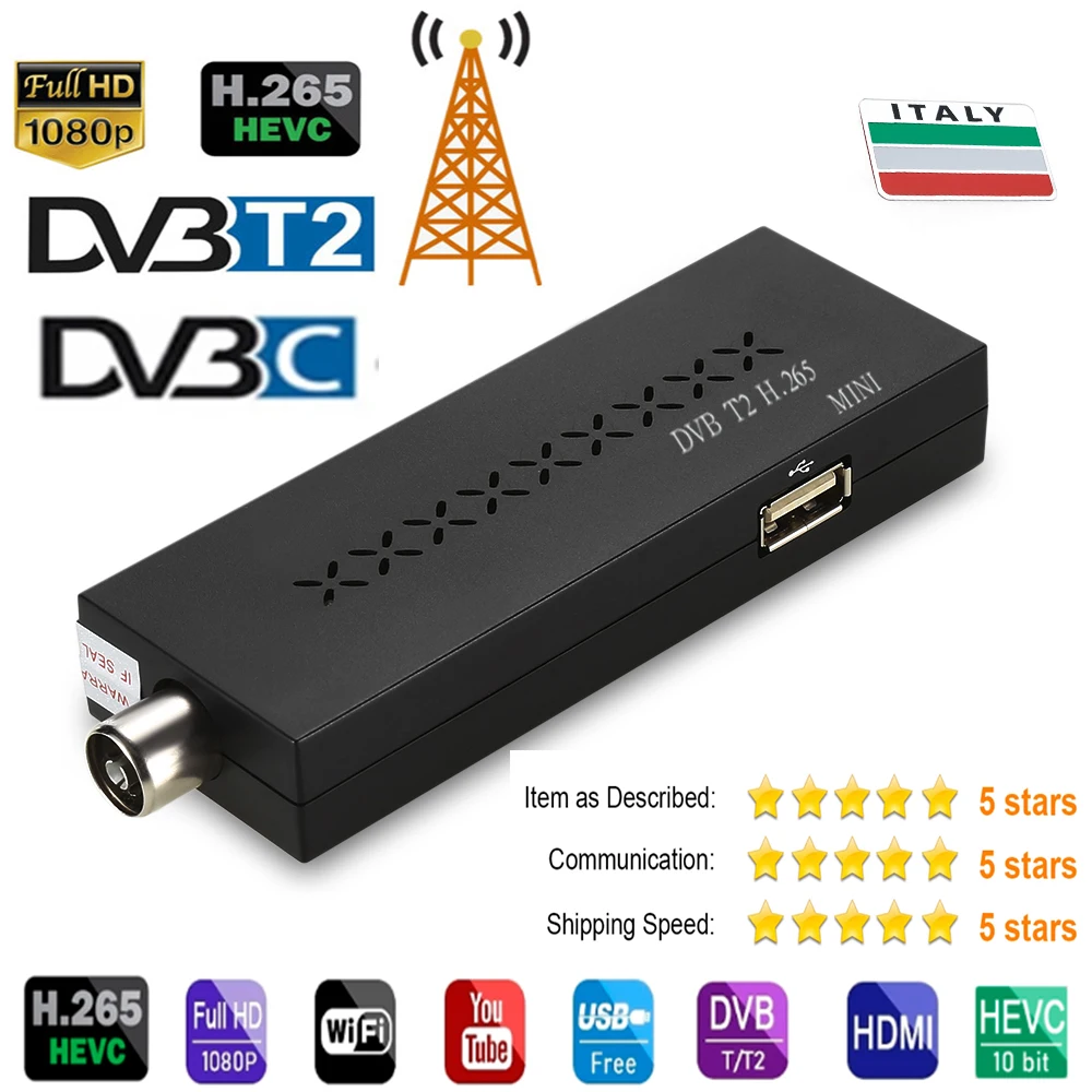 

Italy HEVC DVB-T2MINI DVB C digital terrestrial decoder DVB T2 TV tuner H.265 TV set-top box DVBT2 DVB-C