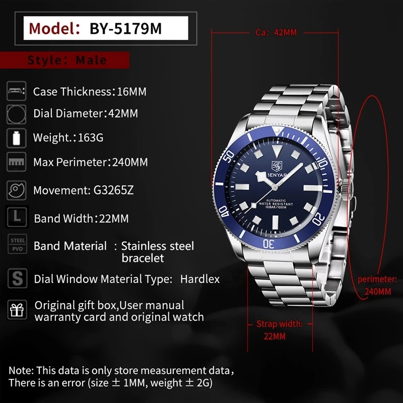 2022 NEW Men Watch Luxury Brand BENYAR Blue Steel Bracelet Waterproof Wristwatch Male Watches Relogio Masculino Zegarek Damski enlarge