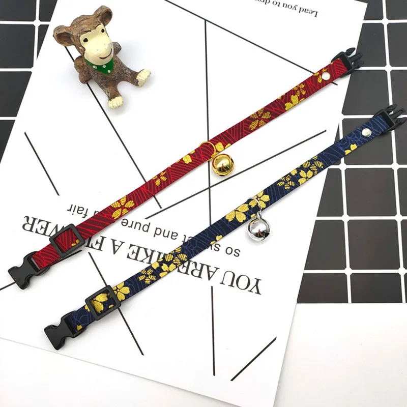 Ошейник для кошек и собак в японском стиле с колокольчиком регулируемое ожерелье