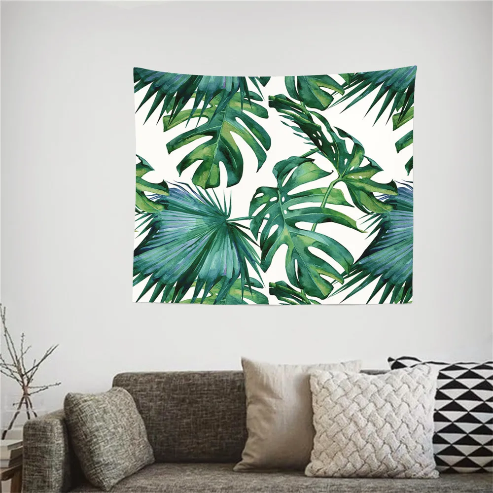 

Green Leaves Printed Wall Hanging Tapestry Boho Decor Wall Cloth Tapestries Psychedelic Throw Rug Blanket Tapestries Home Decor