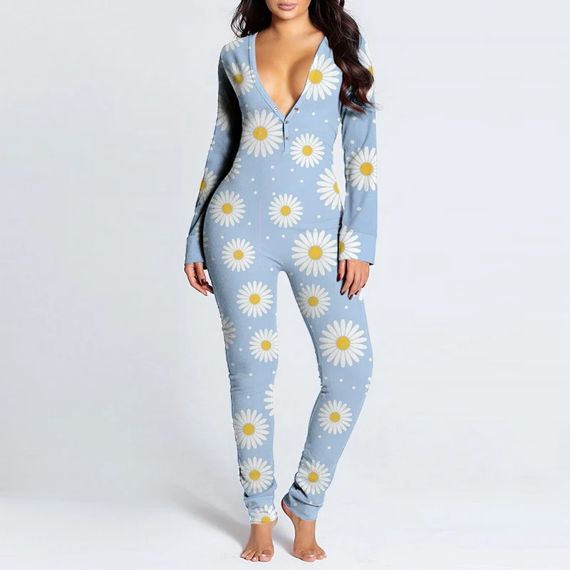 

WENYUJH Sexy Women's Pijamas Onesies Button-down Front Functional Buttoned Flap Pajamas Adults Jumpsuit Pyjama Femme Sleepwear