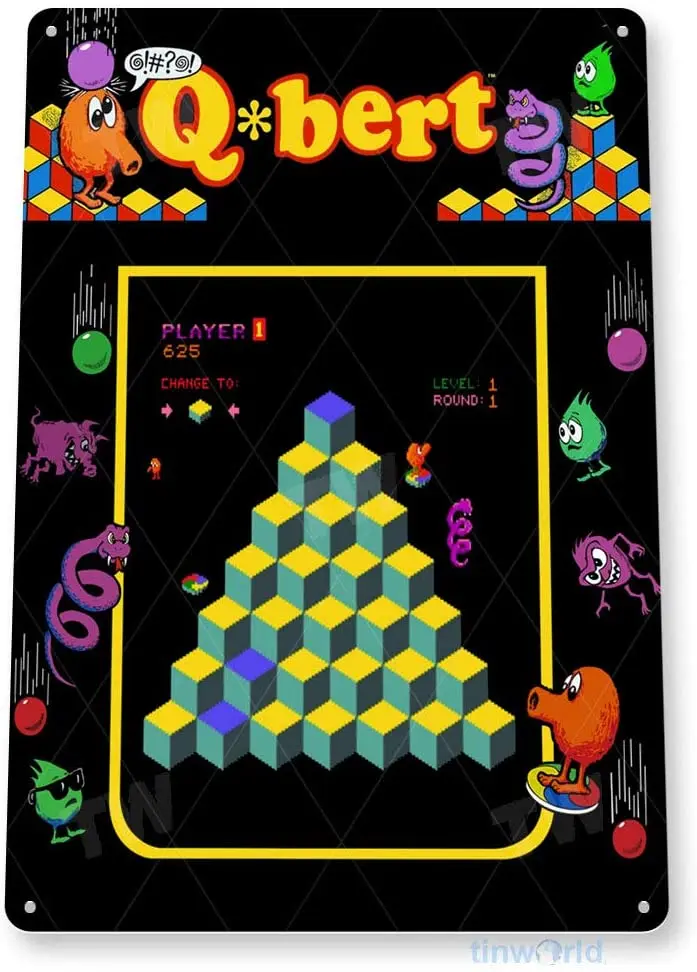 

Tinworld TIN Sign Qbert Arcade Shop Game Room Art Marquee Consol Metal Decor A838