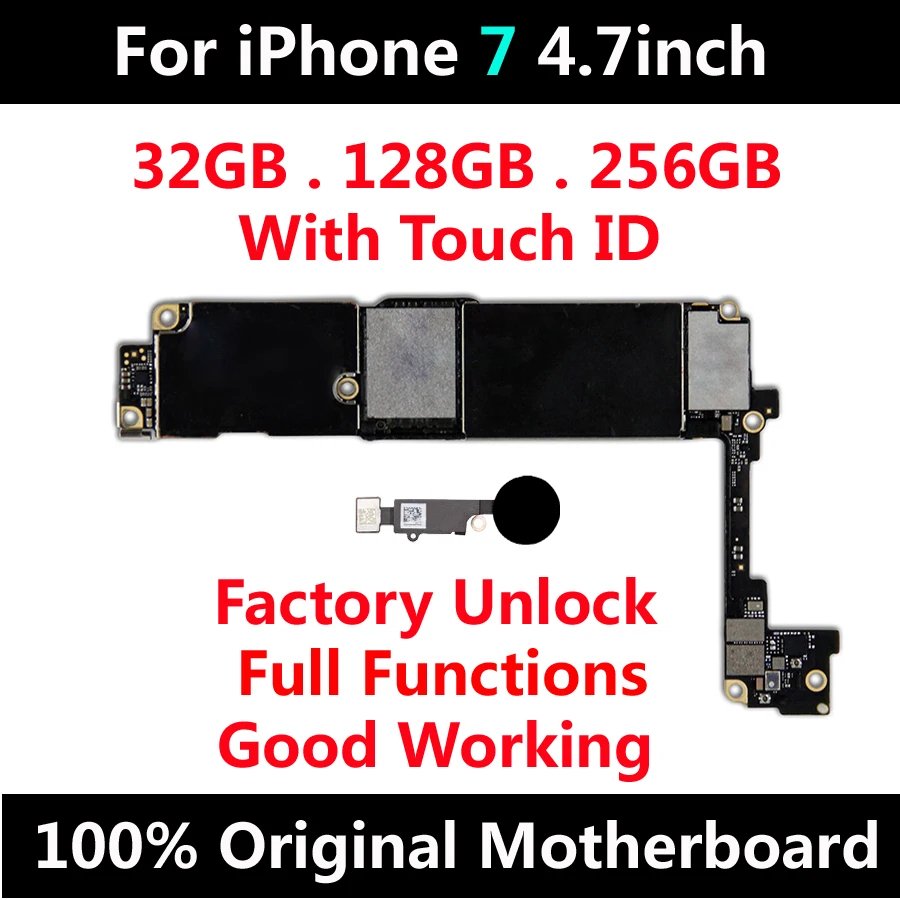 Factory Unlock Mainboard For iPhone 7 4.7inch Original Motherboard With Touch ID IOS Installed Full Functions Logic Board | Мобильные