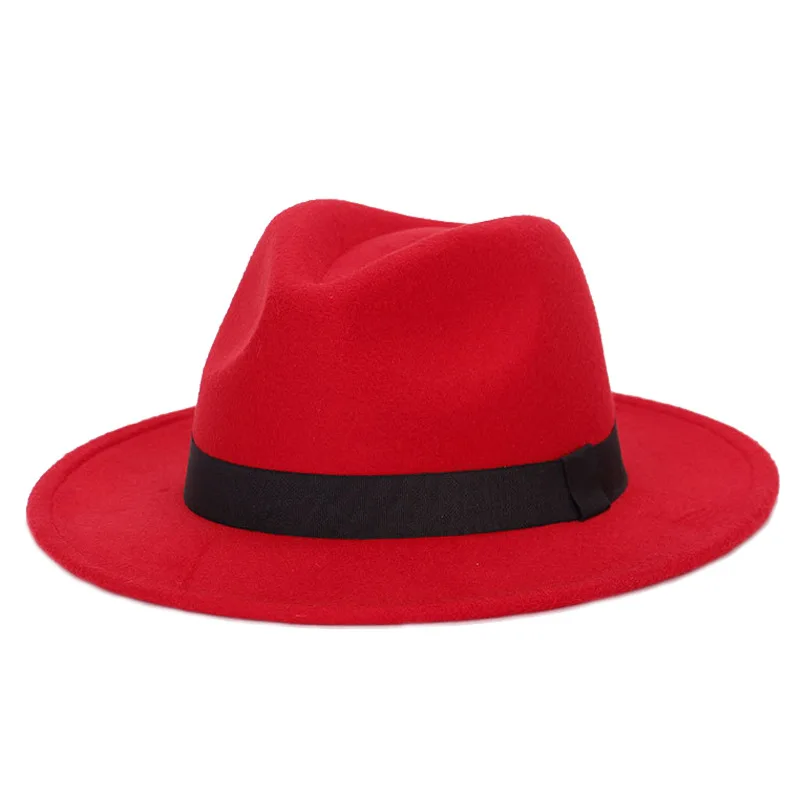 

Wide Brim Fedora Hat For Women Solid Color Wool Felt Hat For Men Autumn Winter Panama Gamble Jazz Cap
