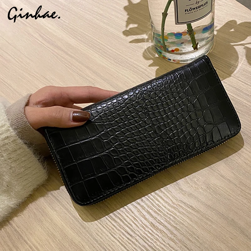 Винтажные женские кожаные кошельки модный длинный кошелек из кожи аллигатора