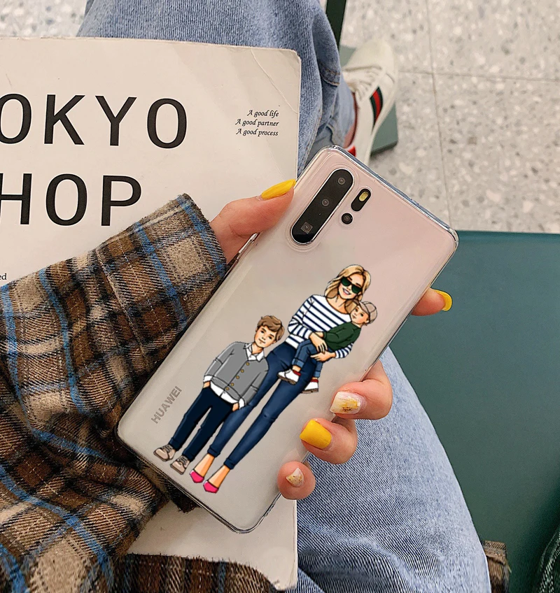 Модный женский силиконовый прозрачный чехол для телефона мамы и дочки huawei P8 P9 P10