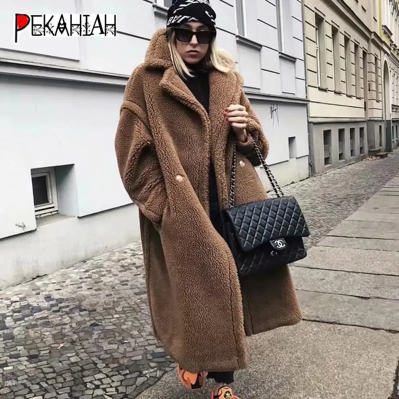 Зимнее пальто из искусственного меха, женское плюшевое пальто, уличная одежда с длинным рукавом, теплая куртка из овечьей шерсти, корейское длинное пальто, зимнее пальто