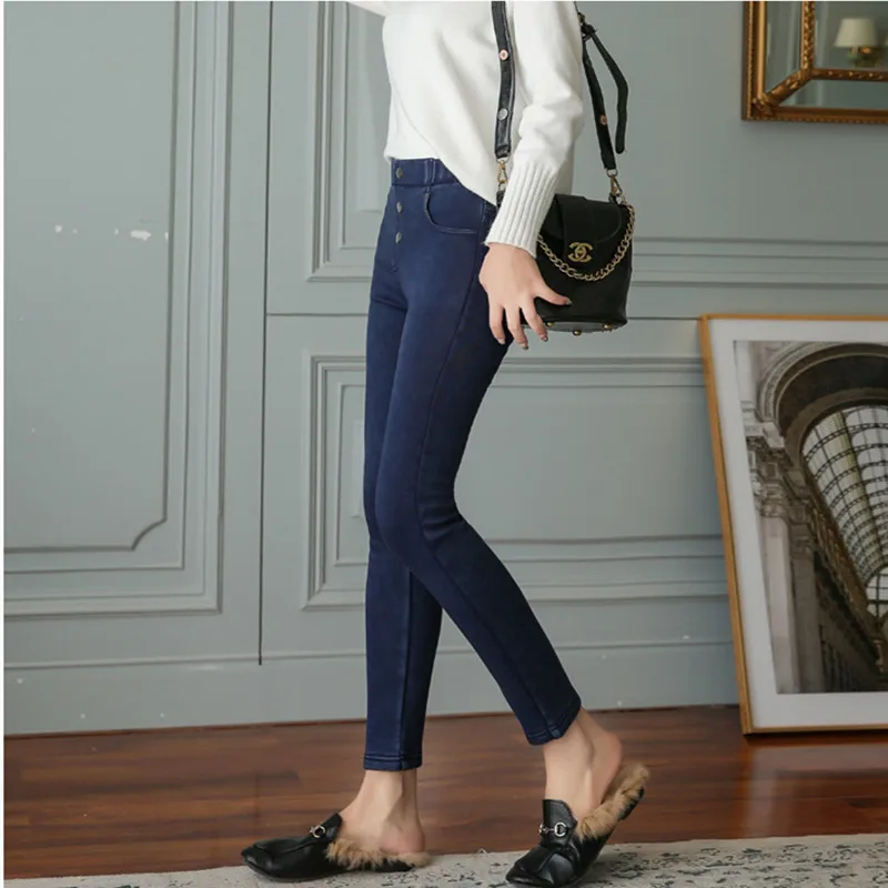 Женские теплые джинсы большого размера эластичные женские брюки мягкие