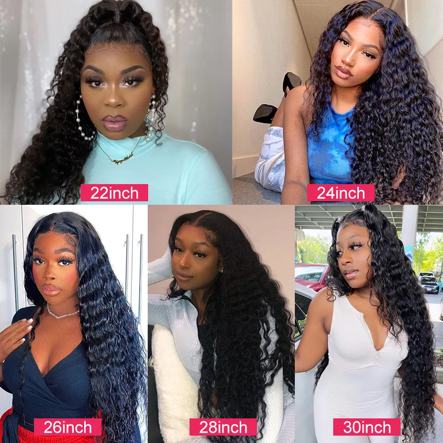 30 Inch HD Lace Frontal Wig Water Wave 250 Density Brazilian Hair Front Human Wigs Curly T Part Remy | Шиньоны и парики