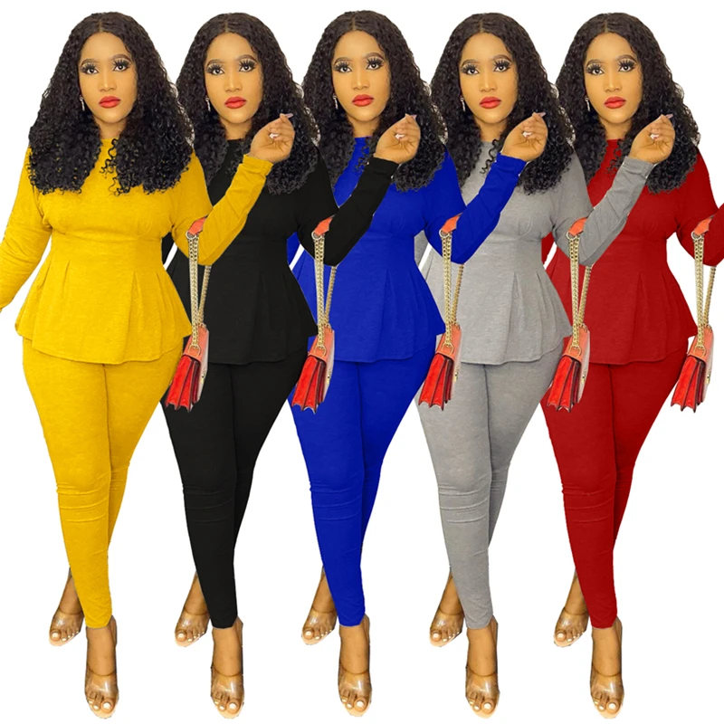 

Женская однотонная блузка с рукавом летучая мышь и брюки в комплекте