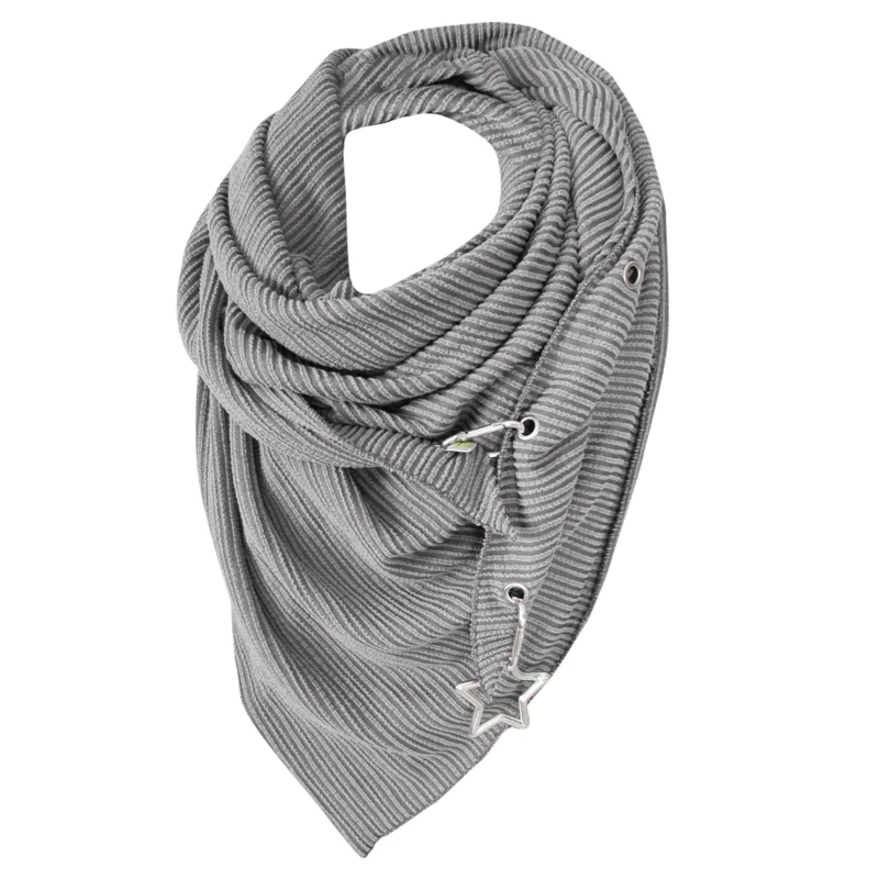 

Women Winter Warm Large Scarf with Button Star Pendant Solid Color Shawl Wrap
