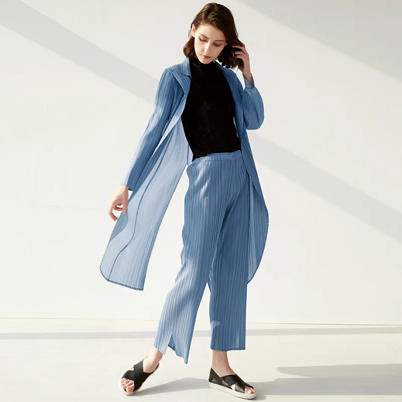 

2021 spring winter new women's simple casual suit women's Miyake pleated suit jacket trousers two-piece suit