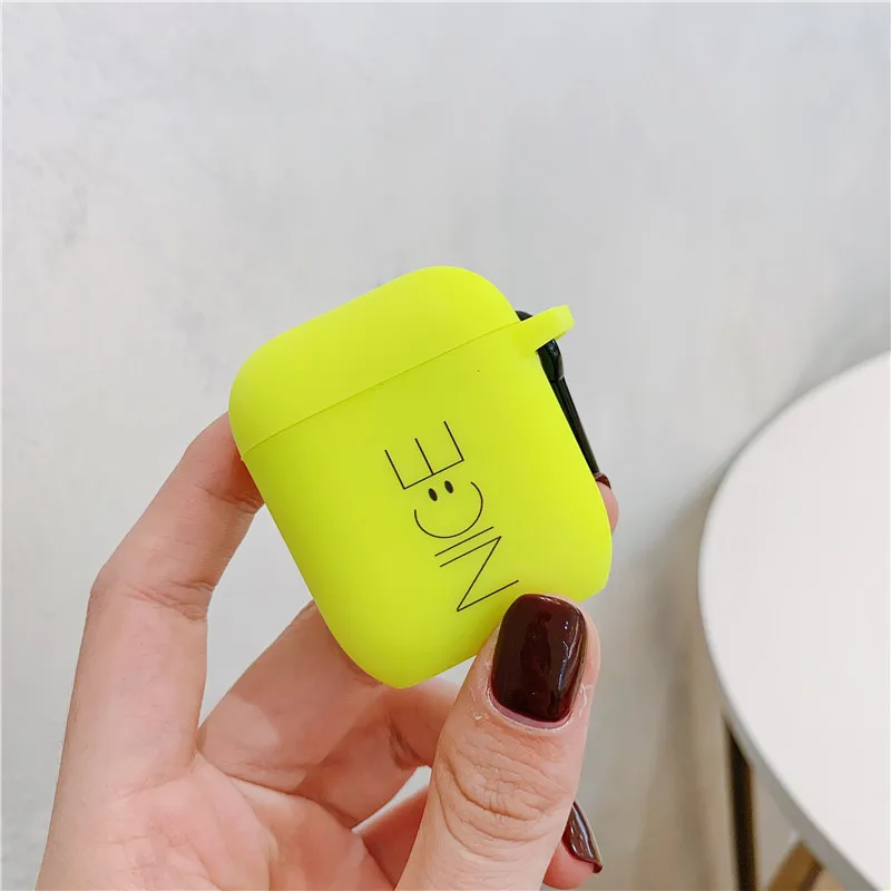Модный флуоресцентный цветной простой чехол с надписью для Airpods, милый мультяшный bluetooth-наушник, защитный чехол для Airpod 2, мягкий чехол - Цвет: style 8