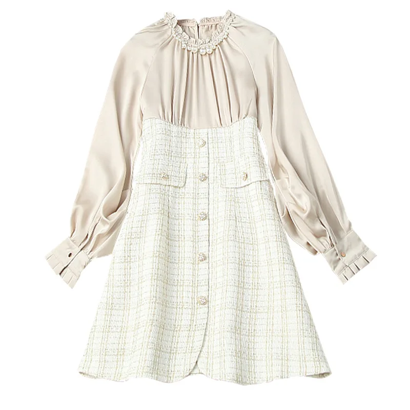 

Seifrman Summer Women Fashion DesignerParty Mini Dress Beading Fake Pocket High Waist Ladies Patchwork A-Line Dresses vestidos